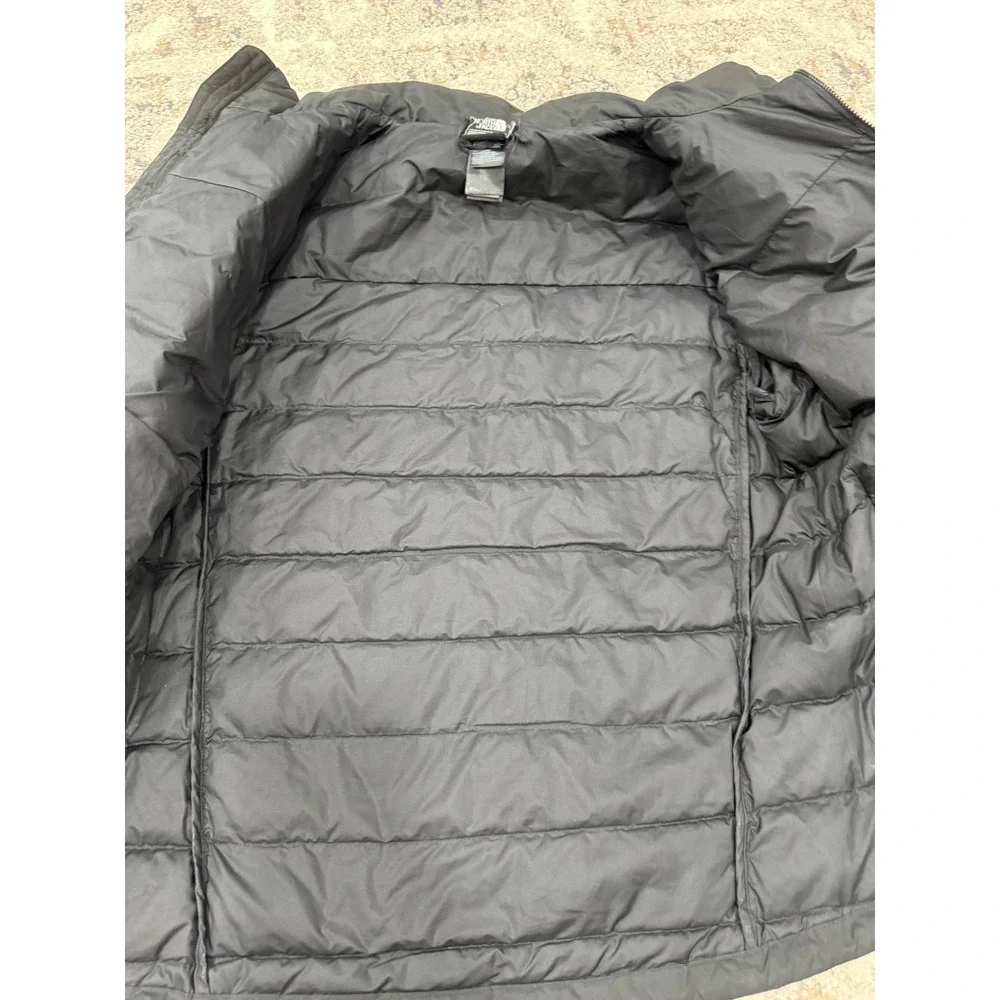 The North Face Mens 550 Down Puffer Jacket Black Lime Green Small Mock Neck Zip